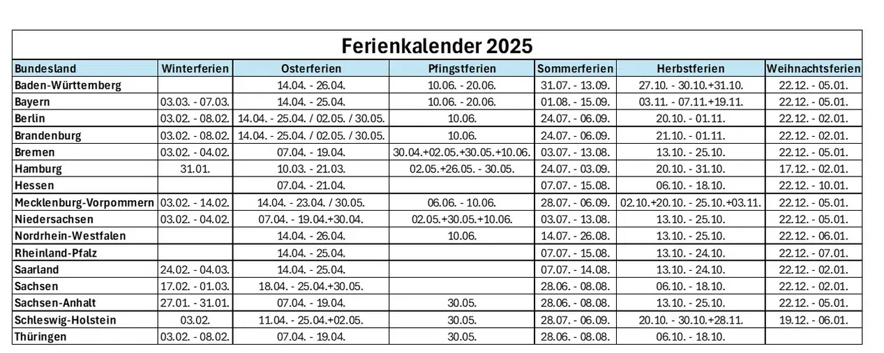 Ferienkalender 2025